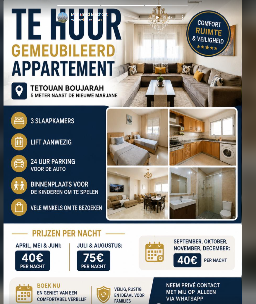 Gemeubileerd appartement Tétouan Boujarah